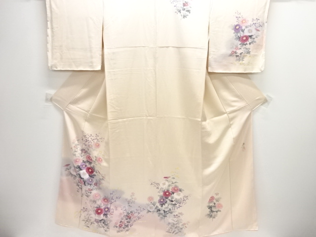 前田華清作　手描き秋草模様訪問着